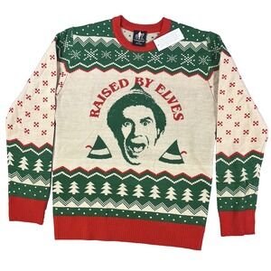 NEW Raised By ELVES Elf Movie Buddy Holiday Sz S Ugly Christmas Sweater